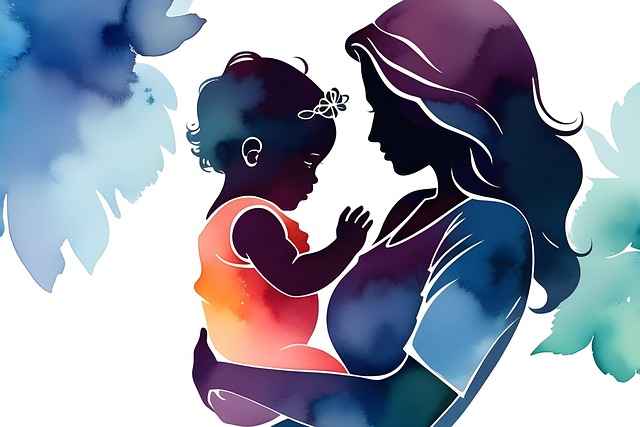 Free watercolor beautiful silhouette mother holding baby illustration