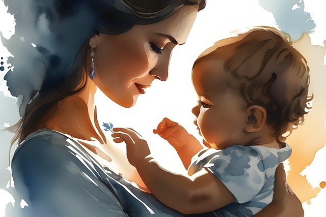 Free watercolor beautiful silhouette mother holding baby illustration