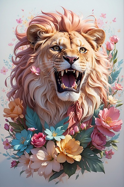 Ai Generiert, Löwe, Blumen, Tier