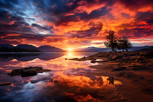 Download free HD stock image of Ai Generated Lake Free ai generated lake sunset illustration