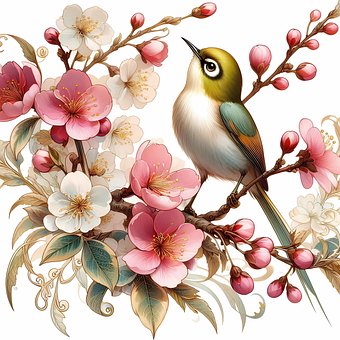 Ai Genereret, Fugl, Blomster, Blomst