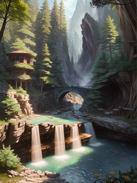 Free ai generated waterfalls mountains illustration