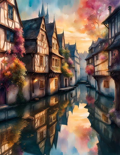 Free ai generated middle ages waterway illustration