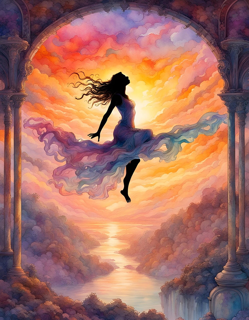 Free ai generated woman float illustration