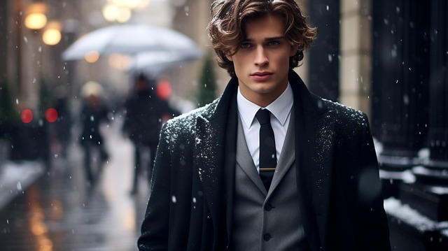 Homem, Modelo, Dia De Neve, Cena De Rua
