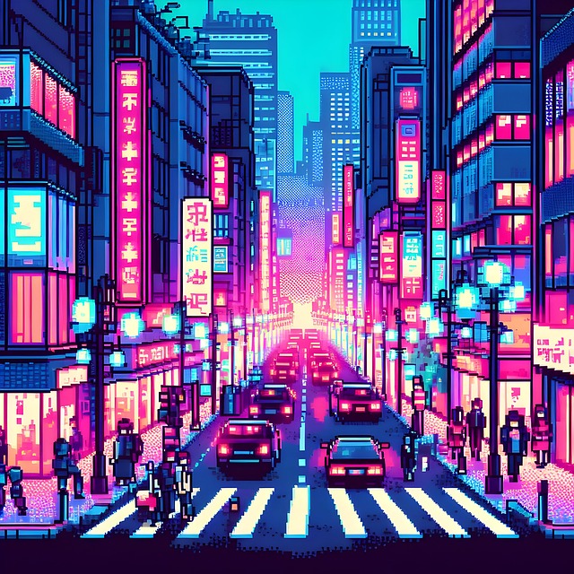 Free pixel art urban street night illustration