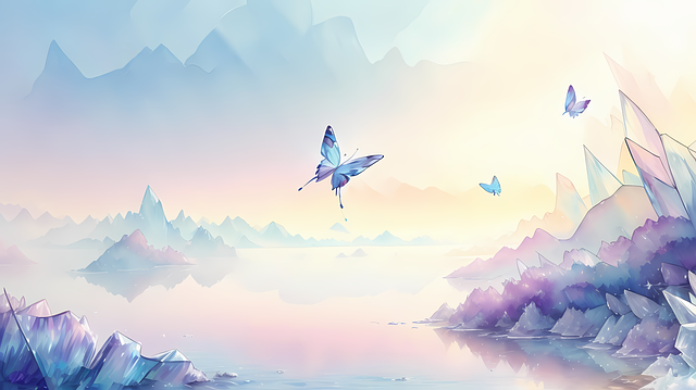 Free ai generated lake butterflies illustration