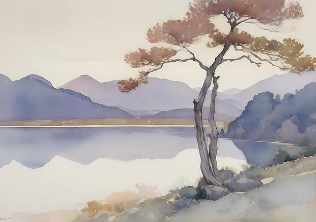 Free modern art lake mountains illustration