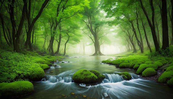 Bäume, Pfad, Wald, Weg, Wasser, Grün