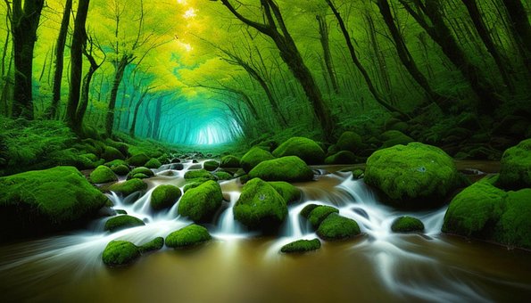 Bäume, Wald, Pfad, Weg, Wasser, Grün