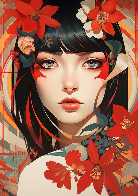 Ai Gerado, Garota, Flores, Arte Digital