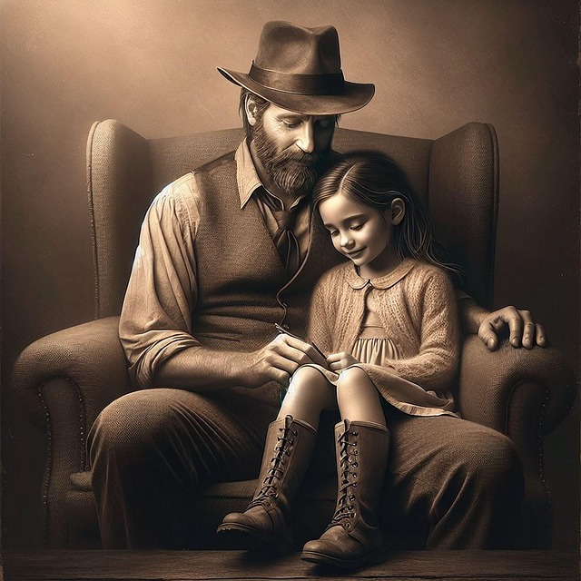 Free ai generated father and daughter reading illustration