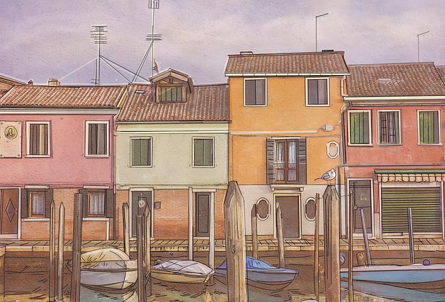 Free houses port gondolas illustration