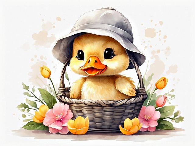 Free ai generated duckling flowers illustration