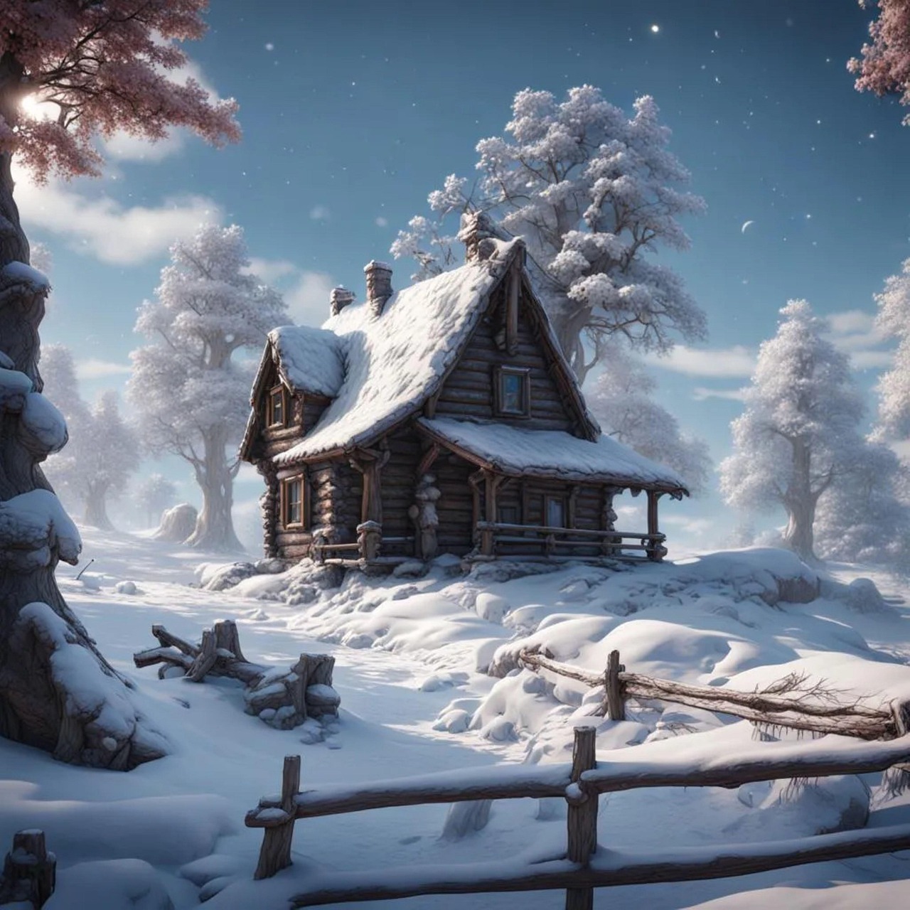 Download Ai Generated Cabin Winter Royalty Free Stock Illustration