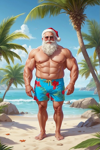 Free santa claus summer beach illustration