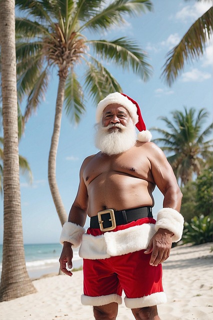 Free santa claus summer beach illustration