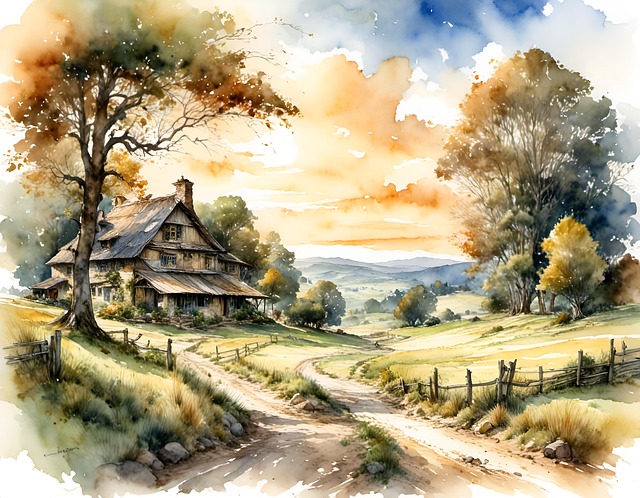 Free ai generated countryside landscape illustration