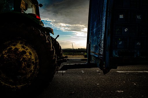 Himmel, Traktor, Wagen, Straße, Wolken