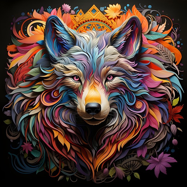 Ai Generiert, Wolf, Kopf, Bunte Kunst