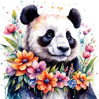 Ai Generované, Panda, Květiny, Výkres