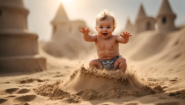 Free ai generated boy beach illustration