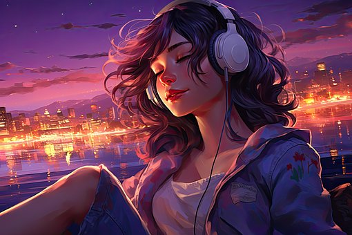 Ai Gerado, Jovem Mulher, Fones De Ouvido