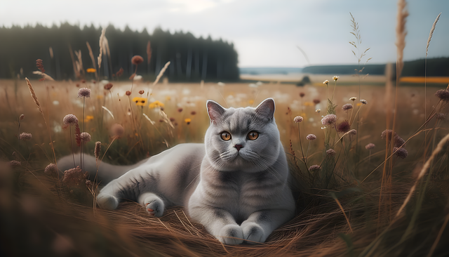 Free ai generated cat meadow illustration