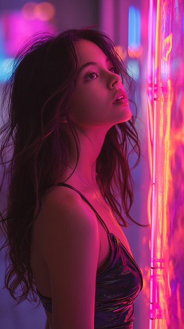 Free ai generated woman neon illustration