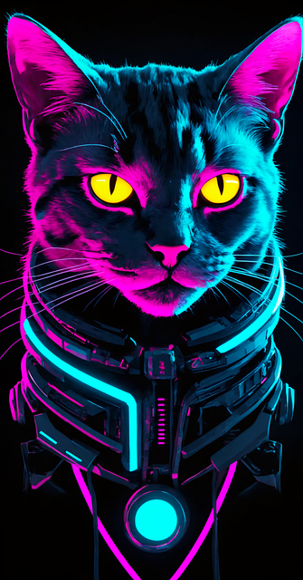 Ai Generert, Cat, Cyberpunk, Neon, Natt