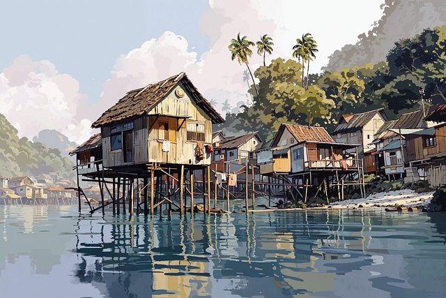 Free ai generated stilts cabin illustration