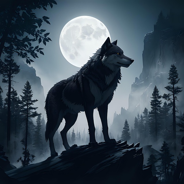 Free moon wolf howling illustration