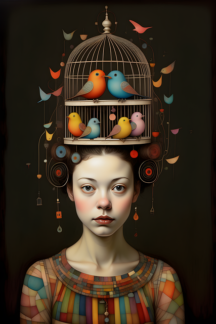 Free ai generated woman birds illustration