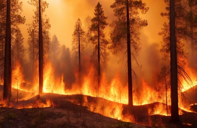 Free ai generated forest fire illustration