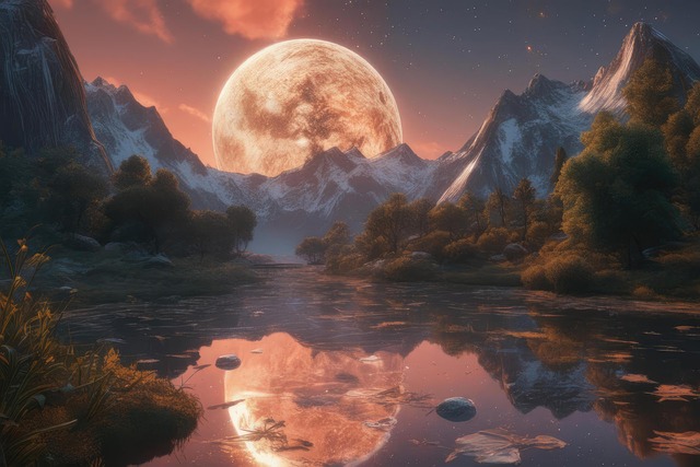 Free ai generated mountains full moon illustration