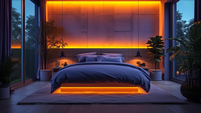Free ai generated neon lights bedroom illustration