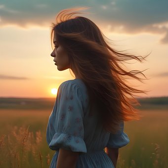 Ai Generado, Niña, Prado, Atardecer