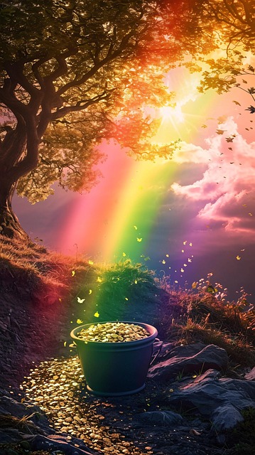 Free ai generated pot of gold rainbow illustration
