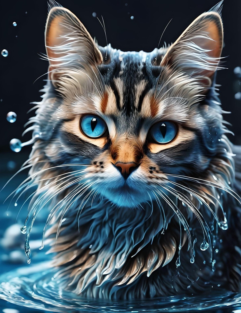 Download Ai Generated, Cat, Water. Royalty-Free Stock Illustration ...