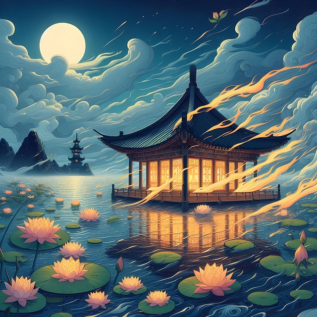 Free water lily moon nature illustration