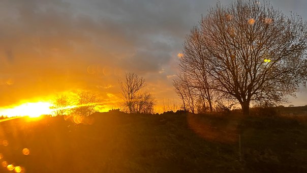 Landschap, Zon, Schemering