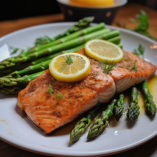 Gegrillter Lachs, Spargel