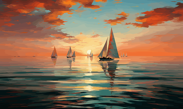 Ai Gerado, Barco A Vela, Pôr Do Sol