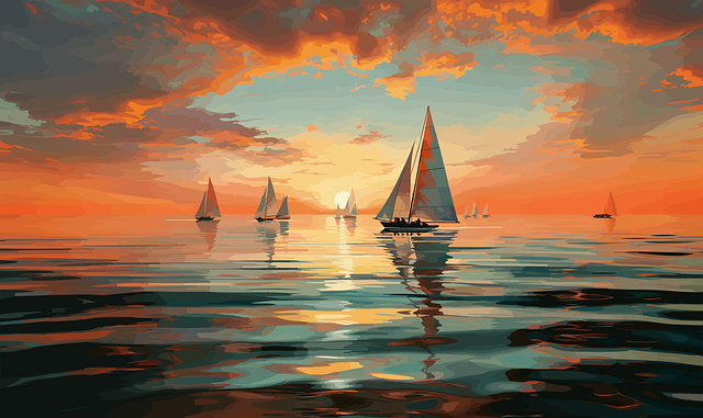 Ai Gerado, Barco A Vela, Pôr Do Sol