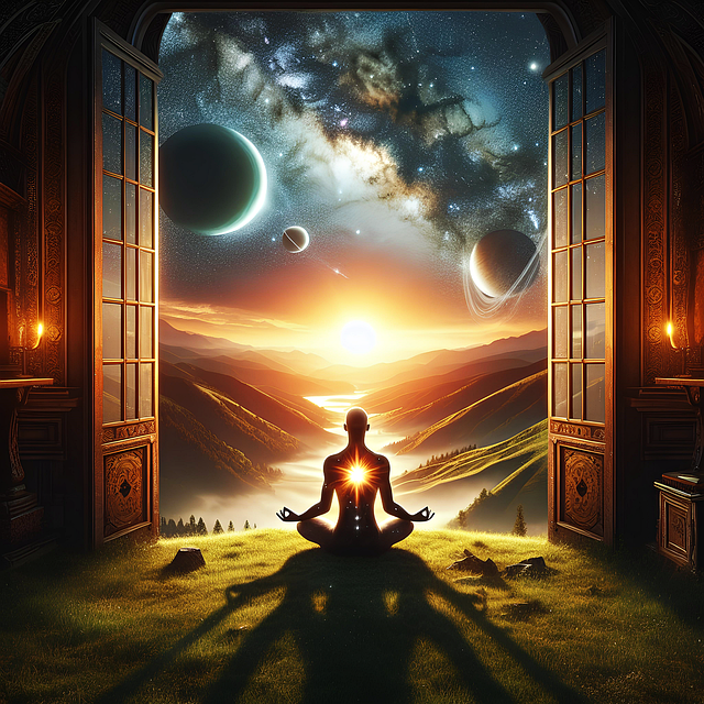 Free man meditation cosmos illustration