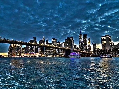 New York, Manhattan, Skyline, Nachts