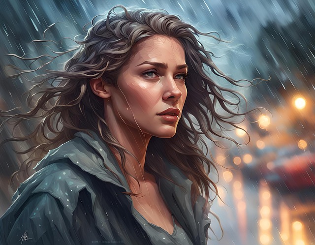 Free ai generated woman rain illustration