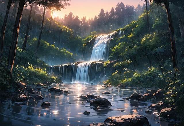 Free ai generated forest waterfall illustration