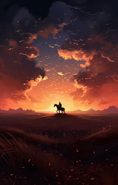 Free ai generated horse riding sunset illustration