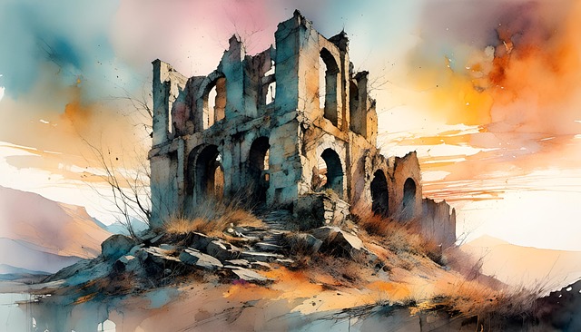 Free ai generated ruin castle illustration